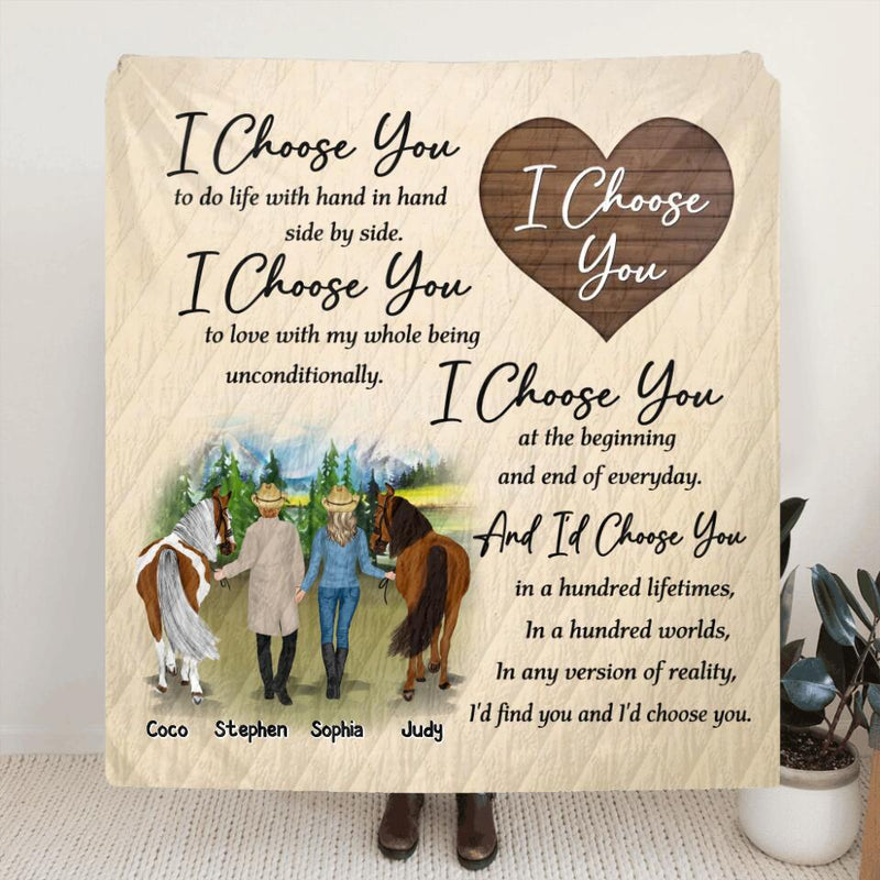 Personalized Farmer Horse Couple Quilt/Fleece Throw Blanket - Gift Idea For Couple/Husband And Wife/Mother's Day Gift From Husband - I Choose You