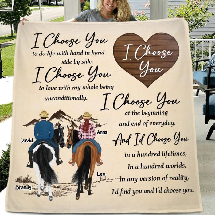 Custom Personalized Farmer Couple Riding Horse Single Layer Fleece/Quilt Blanket - Gift Idea For Couple/ Husband And Wife - Mother's Day Gift From Husband - I Choose You