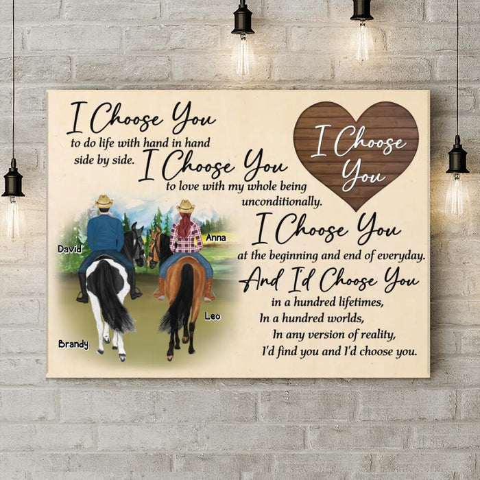 Custom Personalized Farmer Couple Riding Horse Canvas - Gift Idea For Couple/ Husband And Wife/ Mother's Day Gift From Husband - I Choose You