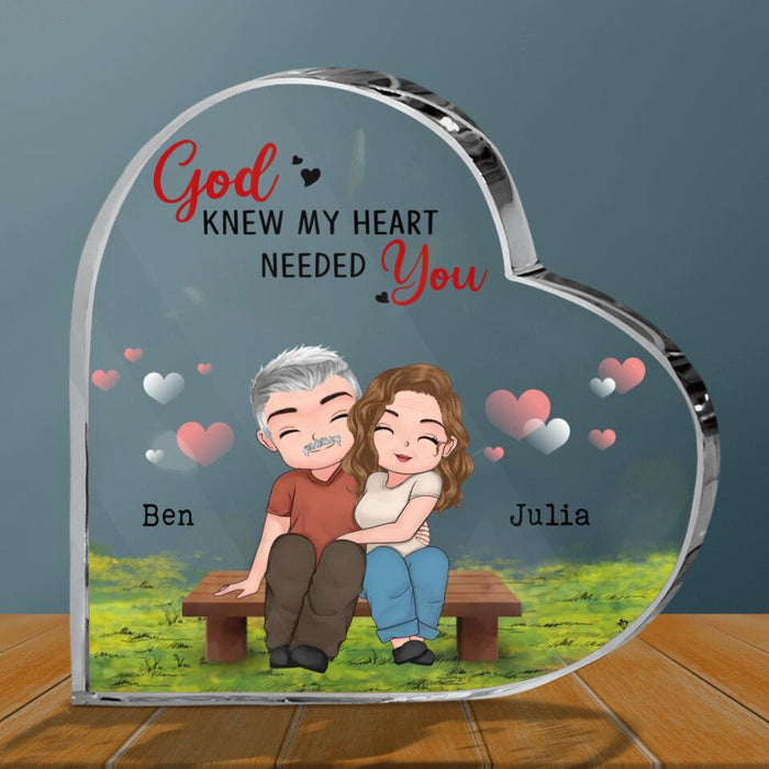 Custom Personalized Couple Crystal Heart - Gift Idea For Couple/ Mother's Day Gift From Husband - God Knew My Heart Needed You