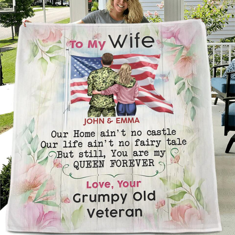 Personalized To My Veteran's Wife Quilt/Fleece Throw Blanket - Gift Idea For Veteran's Wife/Gift For Her/Mother's Day Gift From Husband