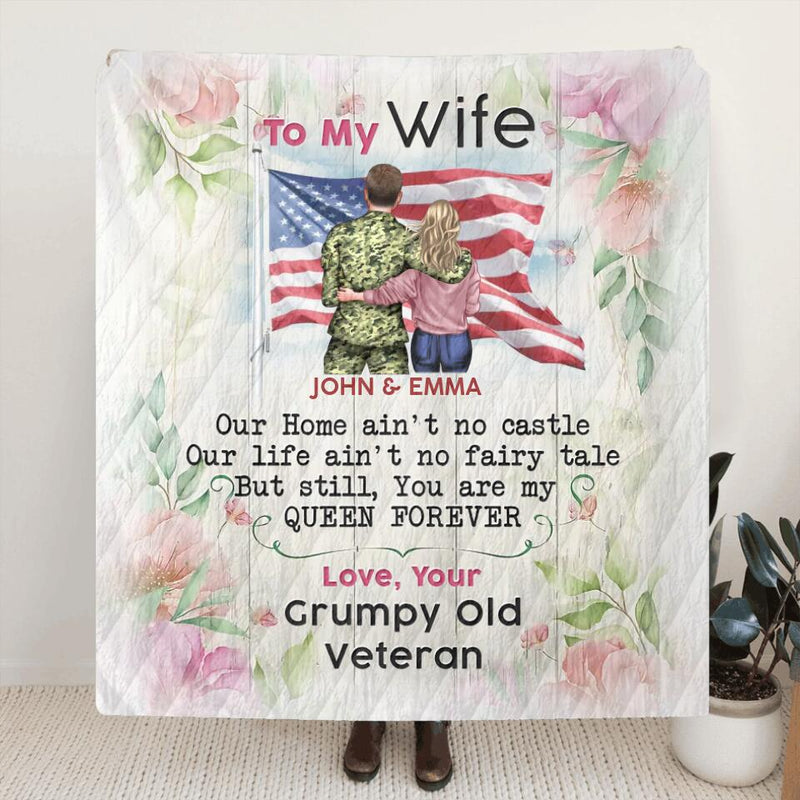 Personalized To My Veteran's Wife Quilt/Fleece Throw Blanket - Gift Idea For Veteran's Wife/Gift For Her/Mother's Day Gift From Husband