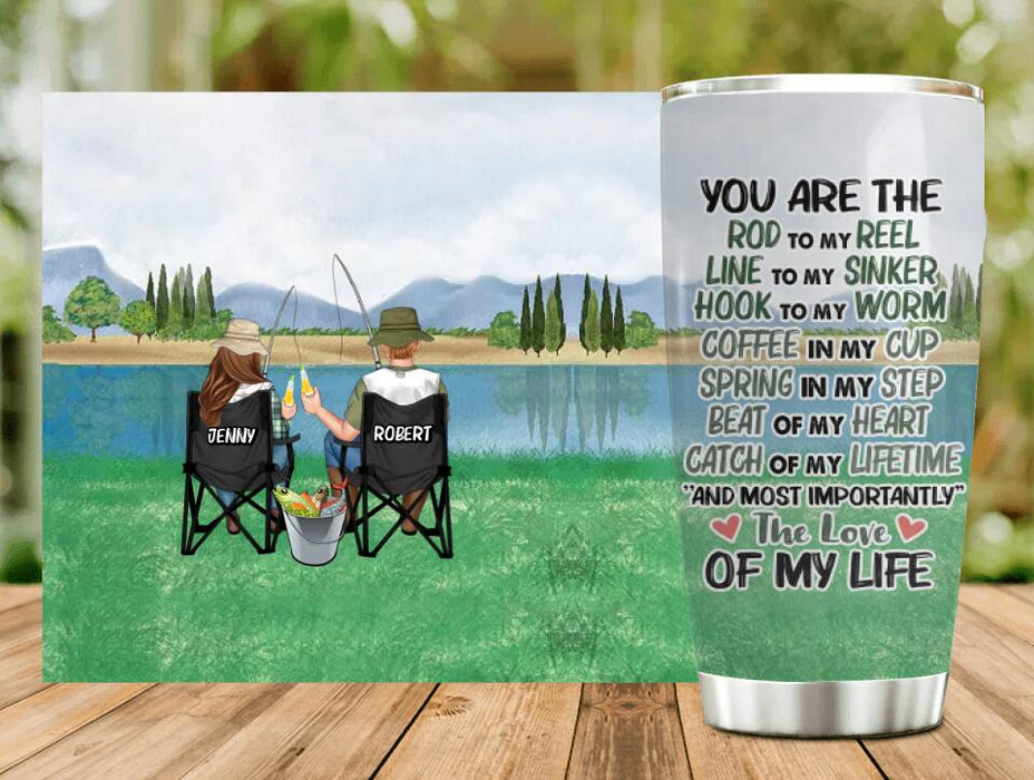 Custom Personalized Fishing Couple Tumbler - Gift Idea For Couple/Fishing Lovers - You Are The Rod To My Reel, Line To My Sinker