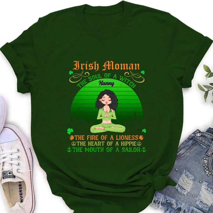 Custom Personalized Irish Girl Yoga Shirt - Gift Idea For St Patrick's Day - Irish Woman The Soul Of A Witch