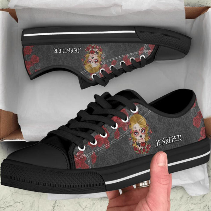 Custom Personalized Skull Girl Sneakers - Gift Idea For Friends/Birthday