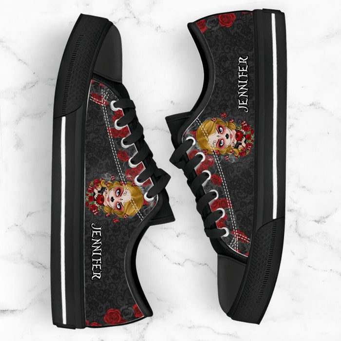 Custom Personalized Skull Girl Sneakers - Gift Idea For Friends/Birthday