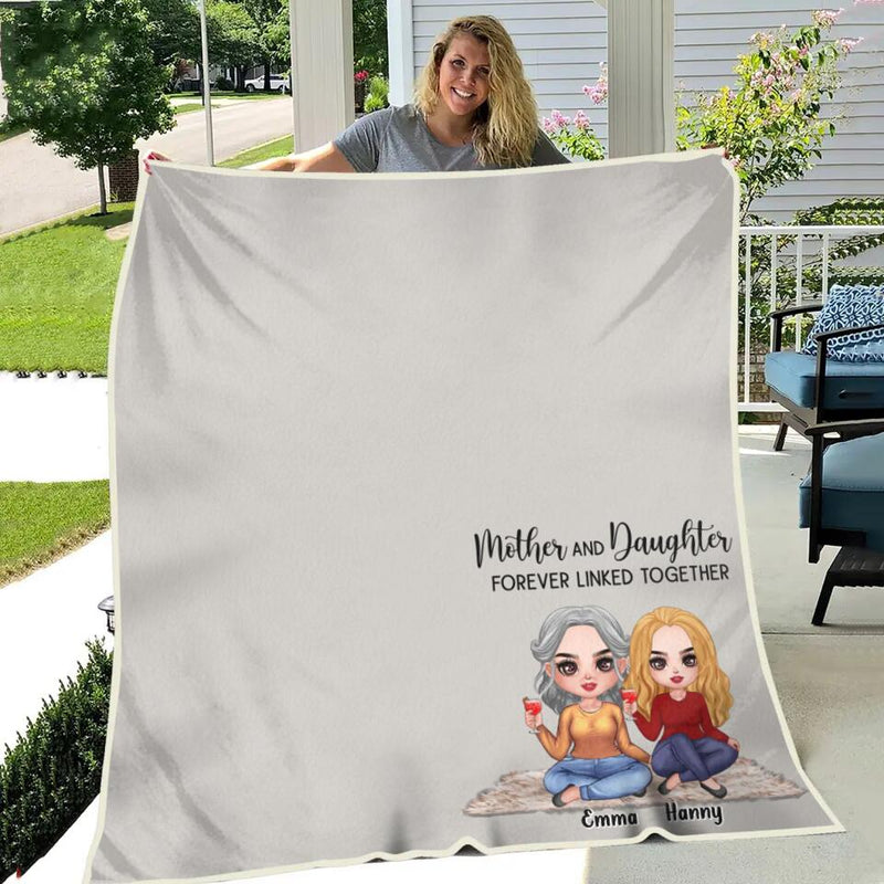 Personalized Mother And Daughters Quilt/Fleece Throw Blanket - Gift Idea For Mother And Daughter/Mother's Day Gift - Mother And Daughters Forever Linked Together