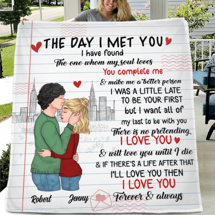 Custom Personalized Couple Quilt/Single Layer Fleece Blanket/Pillow Cover - Mother's Day Gift For Wife From Husband - The Day I Met You