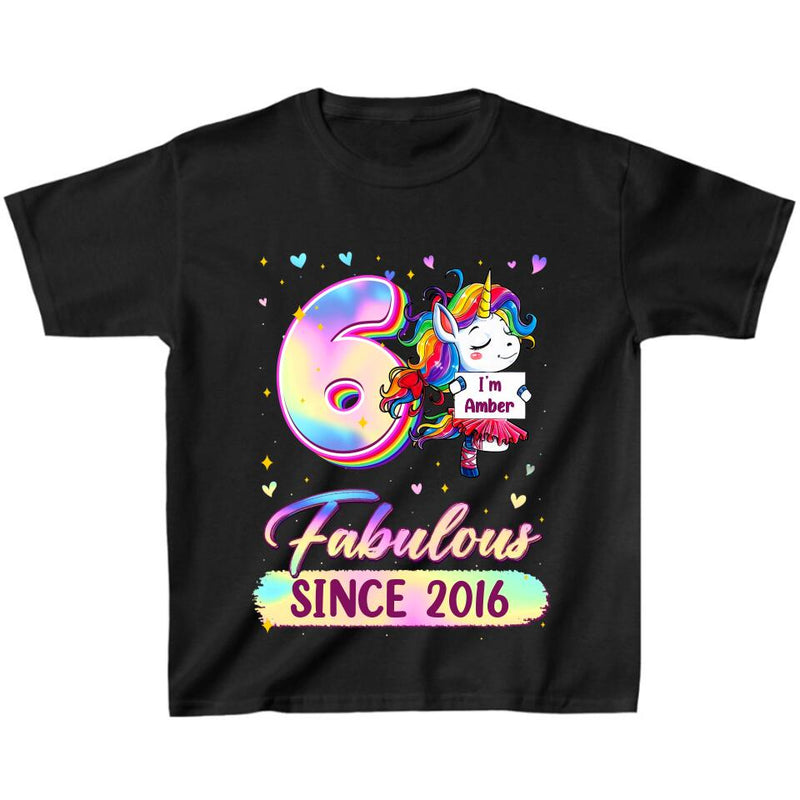 Personalized Birthday Girl Unicorn T-shirt - Birthday Gift Idea For Baby/Daughter - Fabulous