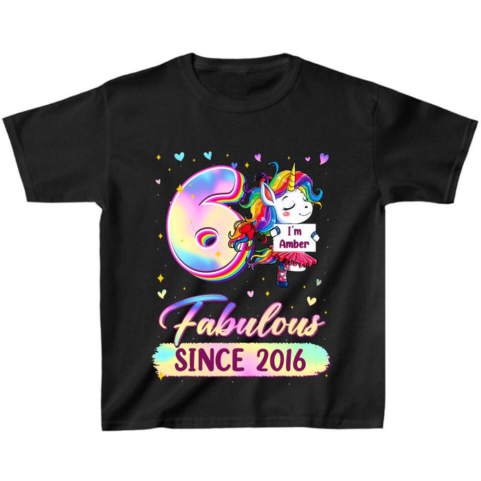 Custom Personalized Birthday Girl Unicorn T-shirt - Birthday Gift Idea For Baby/Daughter - Fabulous