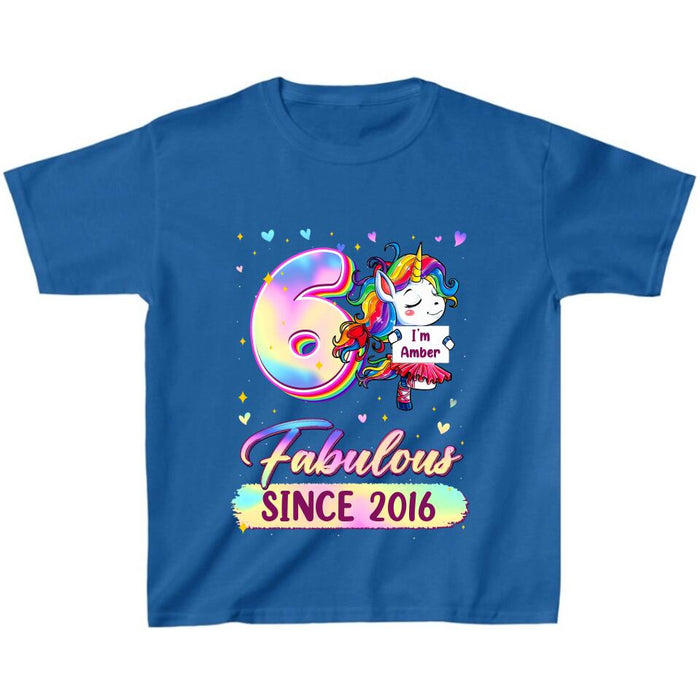 Custom Personalized Birthday Girl Unicorn T-shirt - Birthday Gift Idea For Baby/Daughter - Fabulous