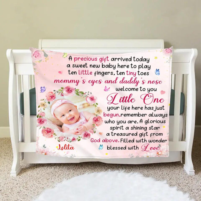 Custom Personalized Baby Photo Single Layer Fleece Blanket - Gift Idea For Baby - A Precious Gift Arrived Today