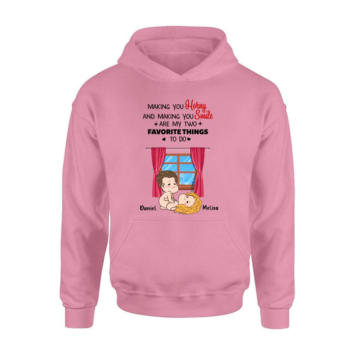 Personalized Shirt/Hoodie/Long Sleeve/Sweatshirt - Valentine's Day Gift - Making You Horny And Making You Smile Are My Two Favorite Things To Do