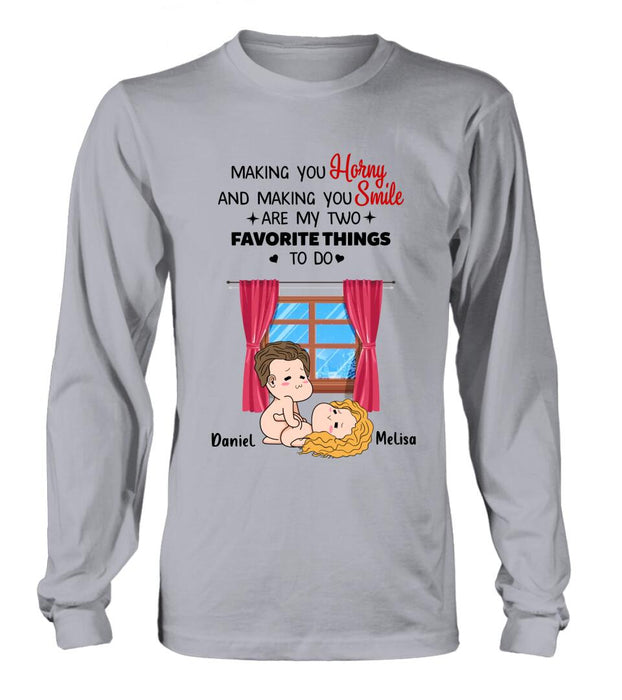 Personalized Shirt/Hoodie/Long Sleeve/Sweatshirt - Valentine's Day Gift - Making You Horny And Making You Smile Are My Two Favorite Things To Do