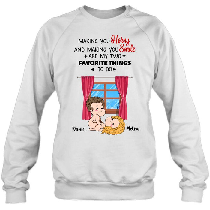 Personalized Shirt/Hoodie/Long Sleeve/Sweatshirt - Valentine's Day Gift - Making You Horny And Making You Smile Are My Two Favorite Things To Do