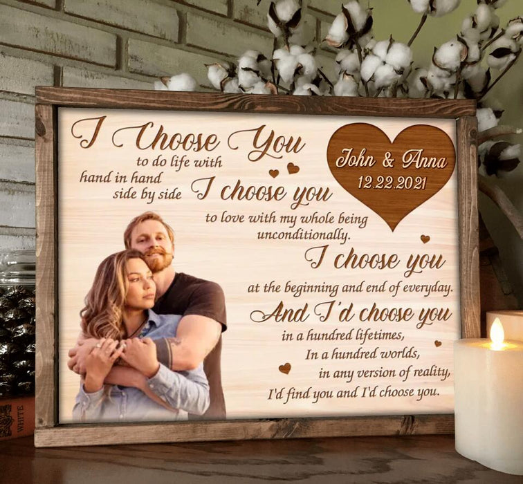 Custom Personalized Couple Poster - Gift Idea For Couple/ Mother's Day Gift For Wife From Husband - Upload Photo - I Choose You To Do Life With Hand In Hand Side By Side