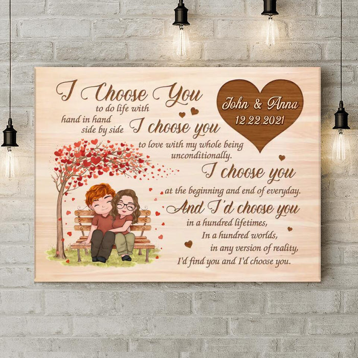 Custom Personalized Couple Canvas - Gift Idea For Couple/ Mother's Day Gift For Wife From Husband - I Choose You To Do Life With Hand In Hand Side By Side