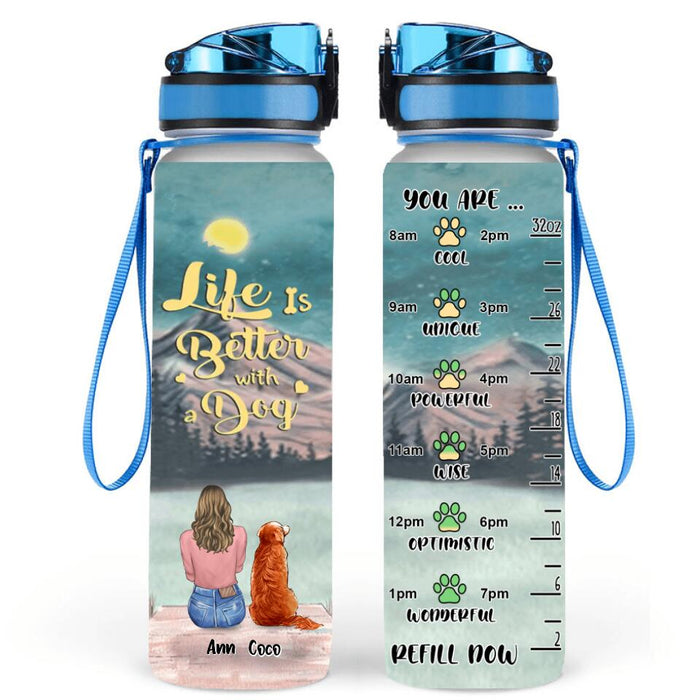 Custom Personalized Pet Mom Water Tracker Bottle  - Upto 4 Pets - Gift Idea For Dog/Cat Lover - Mother's Day Gift - Life Is Better With Fur Babies