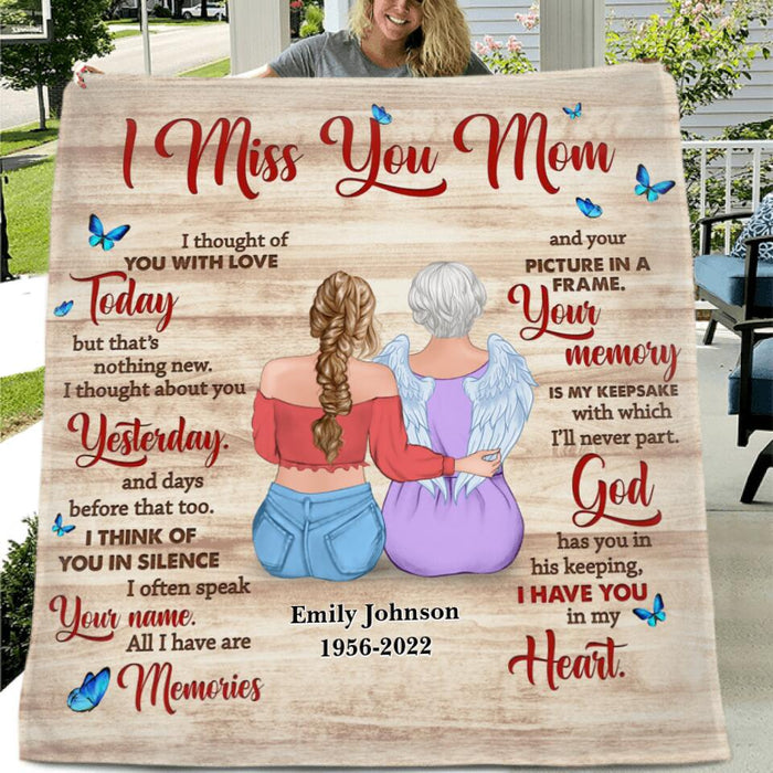 Personalized Memorial Mother Pillow Cover & Fleece/ Quilt Blanket - Memory Gift For Loss Mom - I Miss You Mom