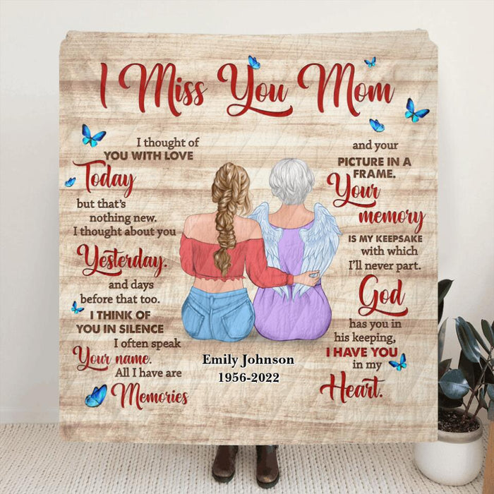 Personalized Memorial Mother Pillow Cover & Fleece/ Quilt Blanket - Memory Gift For Loss Mom - I Miss You Mom