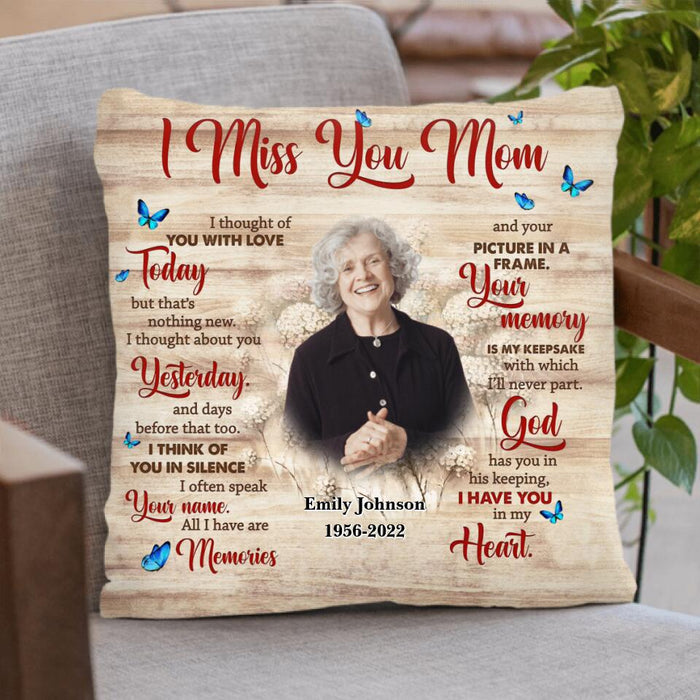 Custom Personalized Memorial Mom Pillow Cover & Fleece/ Quilt Blanket - Memory Gift For Loss Mom - I Miss You Mom