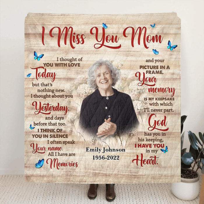 Custom Personalized Memorial Mom Pillow Cover & Fleece/ Quilt Blanket - Memory Gift For Loss Mom - I Miss You Mom