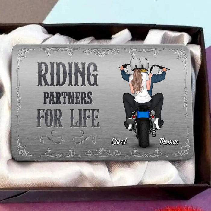 Custom Personalized Riding Couple Wallet Aluminum Card - Gift For Couple/ Husband & Wife/ Motorcycle Lovers - Mother's Day Gift For Wife From Husband - Riding Partners For Life