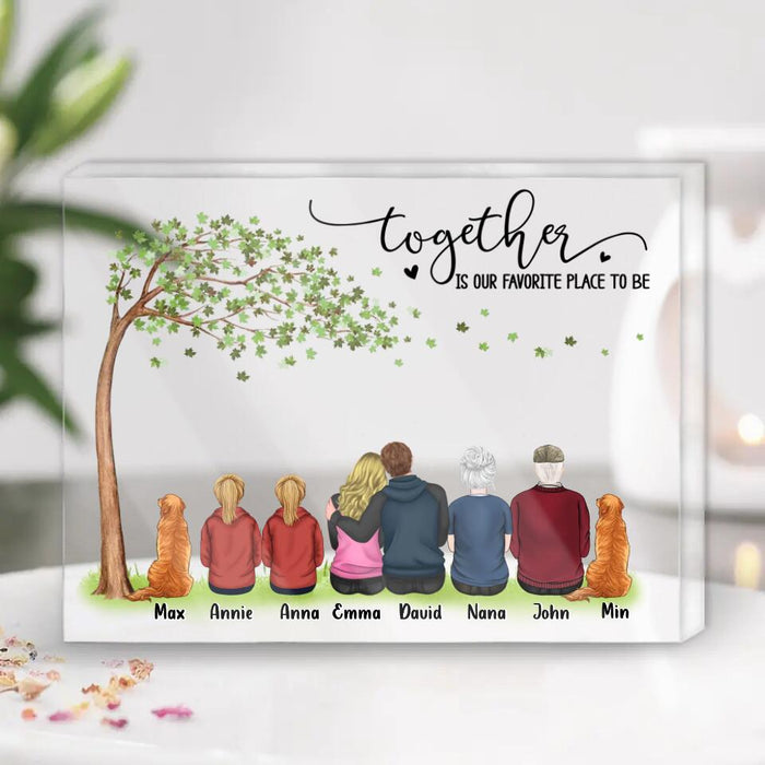 Custom Personalized Family Rectangle Acrylic Plaque - Gift Idea For Whole Family/ Couple/ Pet Lover - Upto 6 People And 4 Pets - Together Is Our Favorite Place To Be