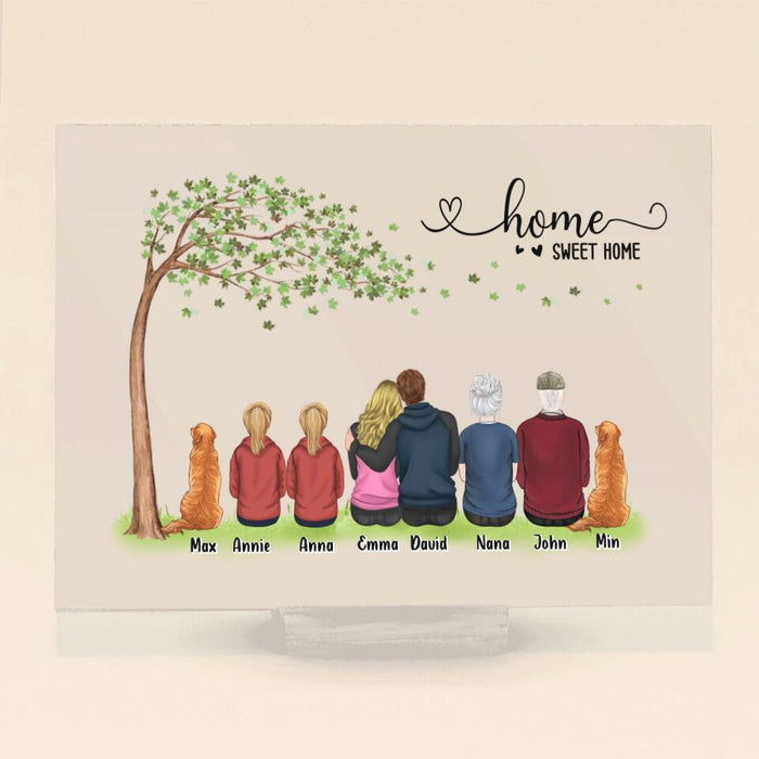 Personalized Family Acrylic Plaque - Gift Idea For Whole Family/ Couple/ Pet Lover - Upto 6 People And 4 Pets - Home Sweet Home
