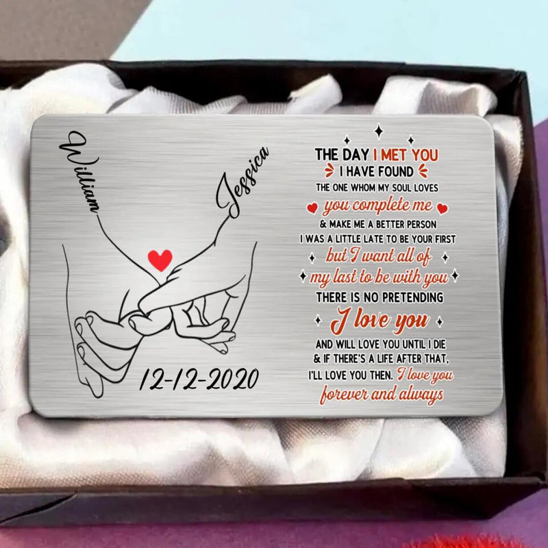 Personalized Couple Wallet Aluminum Card - Mother's Day Gift For Wife From Husband - The Day I Met You