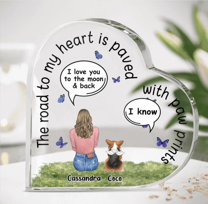 Custom Personalized Memorial Pet Crystal Heart - Upto 4 Pets - Memorial Gift Idea For Dog/Cat/Rabbit Lover - The Road To My Heart Is Paved With Paw Prints