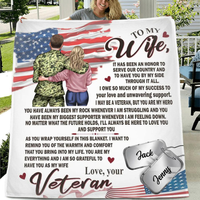 Custom Personalized My Wife Single Layer Fleece/Quilt Blanket - Gift Idea For Veteran's Wife/ Gift For Her/ Mother's Day Gift For Wife From Husband