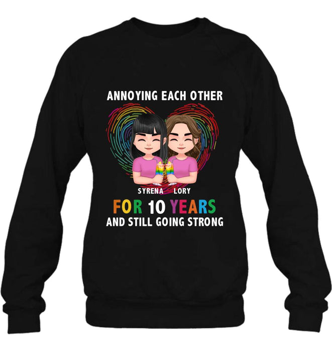 Custom Personalized LGBT Couple T-shirt/ Long Sleeve/ Sweatshirt/ Hoodie - Gift Idea For Gay/ Lesbian Couple - Annoying Each Other For 10 Years And Still Going Strong