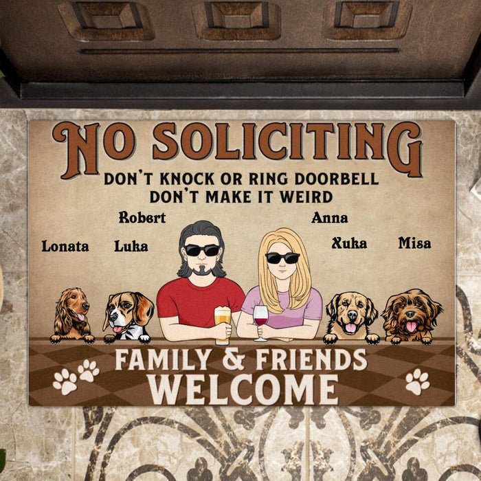 Custom Personalized Couple Doormat - Gift Idea For Her/Him/Dog Lovers - Upto 4 Dogs - No Soliciting Don't Knock Or Ring Doorbell, Don't Make It Weird