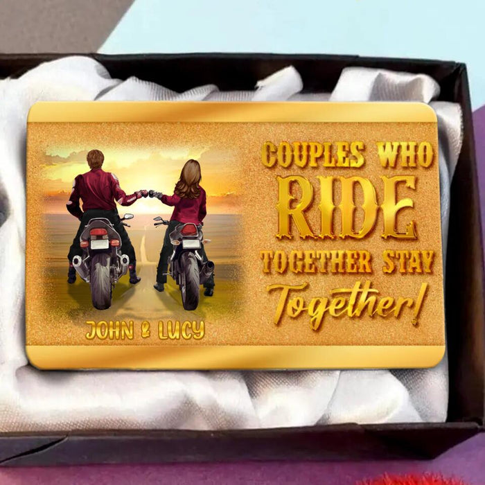 Custom Personalized Biker Wallet Aluminum Card - Gift Idea For Couple/ Parents/ Wedding/ Anniversary - Couples Who Ride Together Stay Together