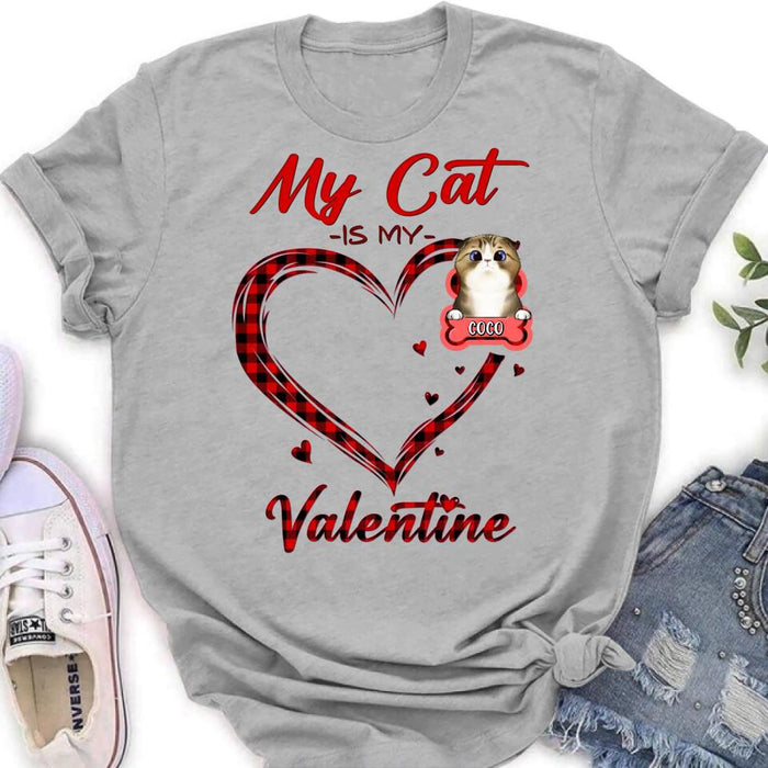 Custom Personalized Pet T-Shirt/ Long Sleeve/ Sweatshirt/ Hoodie - Valentine's Day Gift Idea For Dog/ Cat Lover - Upto 5 Pets - My Cat Is My Valentine