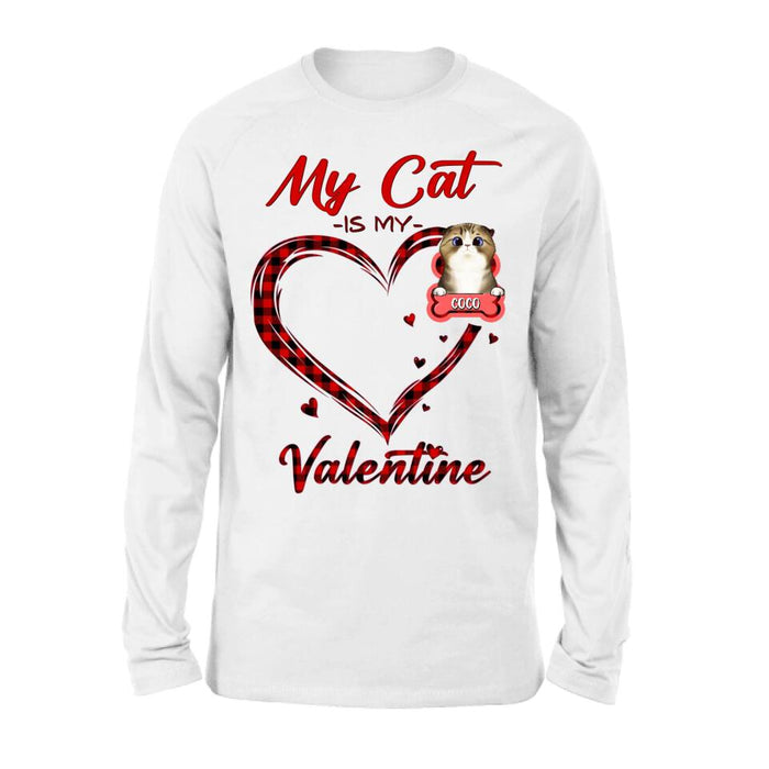 Custom Personalized Pet T-Shirt/ Long Sleeve/ Sweatshirt/ Hoodie - Valentine's Day Gift Idea For Dog/ Cat Lover - Upto 5 Pets - My Cat Is My Valentine