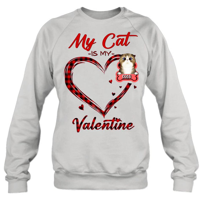 Custom Personalized Pet T-Shirt/ Long Sleeve/ Sweatshirt/ Hoodie - Valentine's Day Gift Idea For Dog/ Cat Lover - Upto 5 Pets - My Cat Is My Valentine