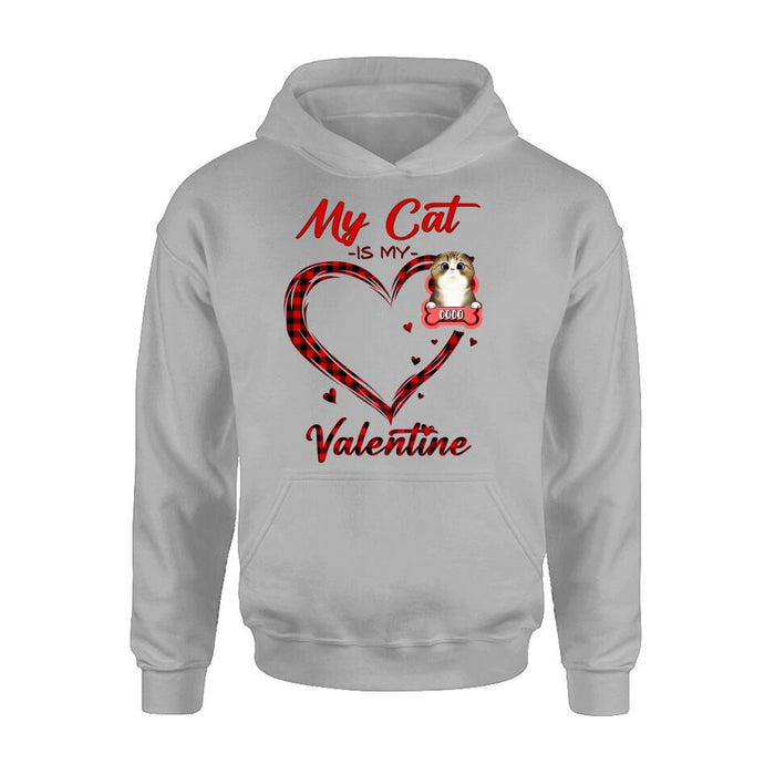 Custom Personalized Pet T-Shirt/ Long Sleeve/ Sweatshirt/ Hoodie - Valentine's Day Gift Idea For Dog/ Cat Lover - Upto 5 Pets - My Cat Is My Valentine