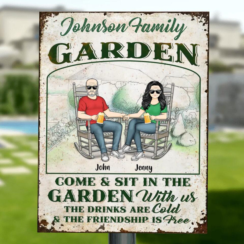 Personalized Couple Garden Metal Sign - Gift For Him/Her - Mother's Day Gift From Husband - Come & Sit In The Garden With Us