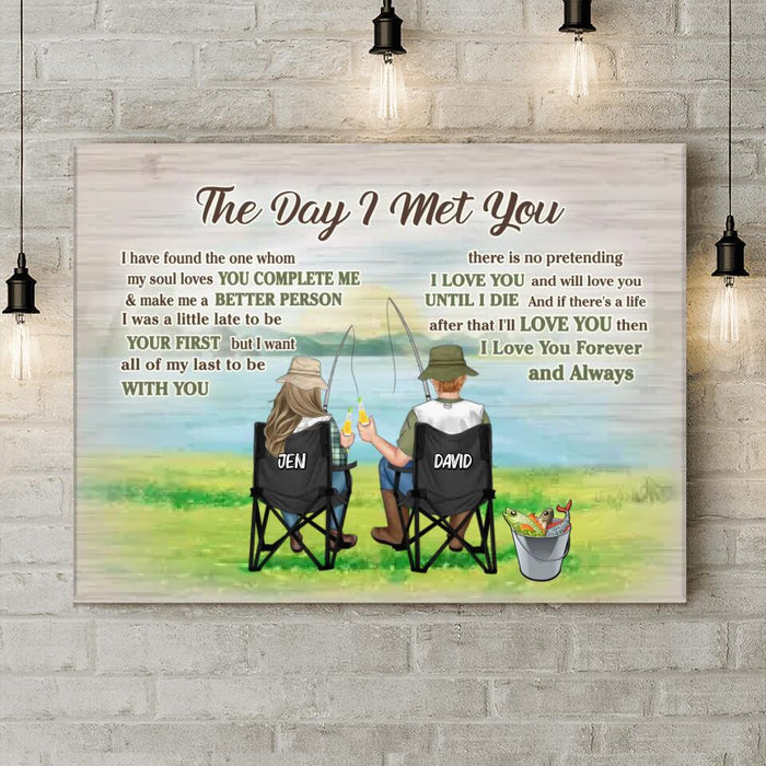 Custom Personalized Fishing Couple Horizontal Canvas - Gift Idea For Couple/ Fishing Lovers - The Day I Met You