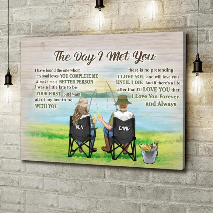 Custom Personalized Fishing Couple Horizontal Canvas - Gift Idea For Couple/ Fishing Lovers - The Day I Met You