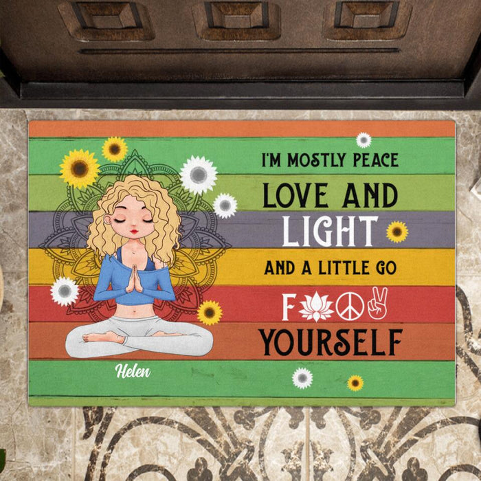 Custom Personalized Yoga Girl Doormat - Gift Idea For Yoga Lovers - I'm Mostly Peace Love And Light