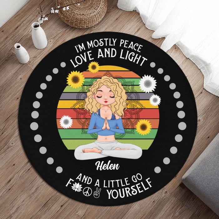 Custom Personalized Yoga Girl Foldable Round Rug - Gift Idea For Yoga Lovers - I'm Mostly Peace Love And Light