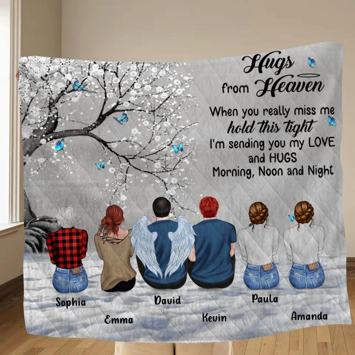 Custom Personalized Memorial Singer Layer Fleece/Quilt Blanket - Upto 6 People - Memorial Gift Idea for Family/Friends - Hugs From Heaven