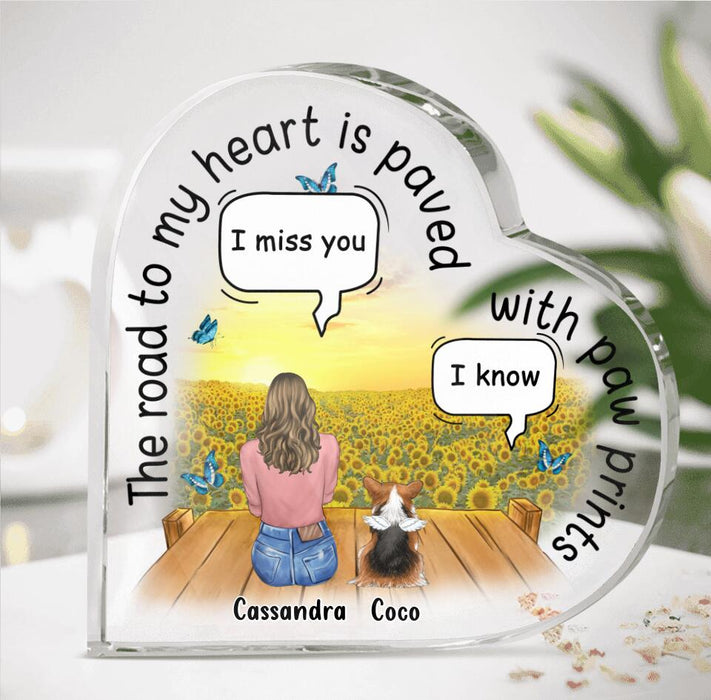 Custom Personalized Memorial Pet Crystal Heart - Upto 4 Kids - Memorial Gift Idea For Dog/Cat Lover - The Road To My Heart Is Paved With Paw Prints
