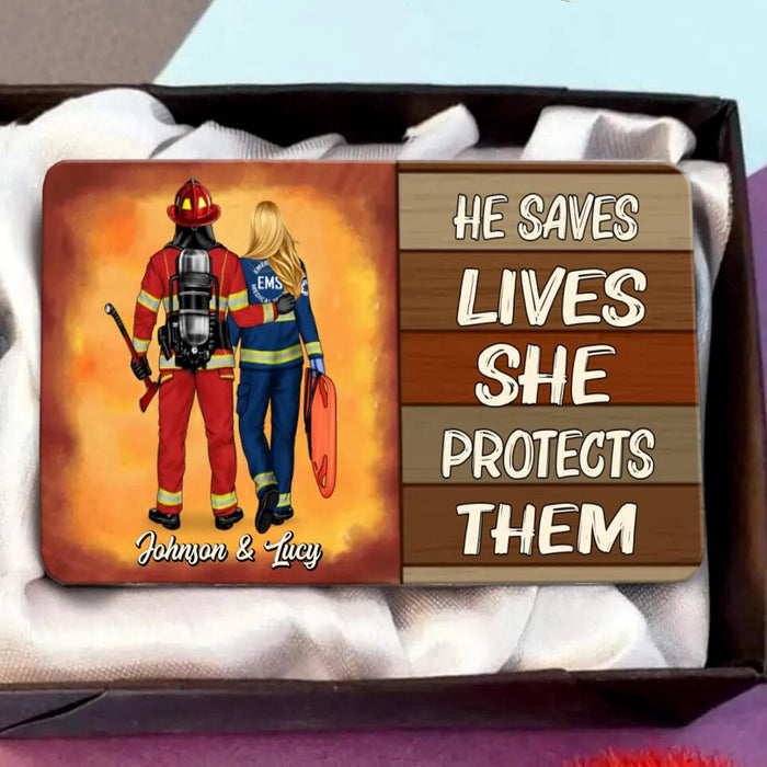 Custom Personalized Saving Lives Wallet Aluminium Card - Valentine's Day/Anniversary/Birthday/ Mother's Day Gift For Wife From Husband - He Saves Lives She Protects Them