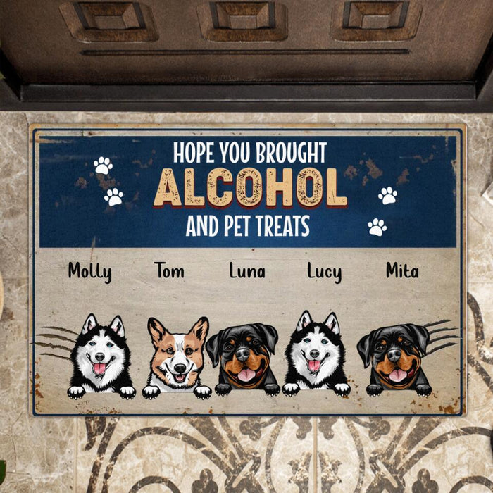 Custom Personalized Pet Doormat - Gift Idea For Dog/Cat Lovers - Upto 5 Pets - Hope You Brought Alcohol And Pet Treats