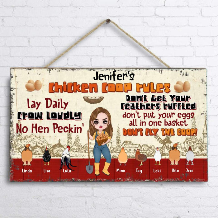 Custom Personalized Chicken Coop Rules Wooden Sign - Gift Idea For Chicken Lovers - Man/ Woman With Upto 8 Chickens - Lay Daily Crow Loudly