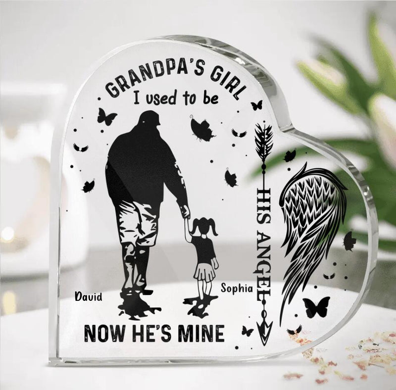 Personalized Memorial Acrylic Plaque -  Memorial Gift Idea For Family Members - Grandpa's Girl I Used To Be His Angel Now He's Mine
